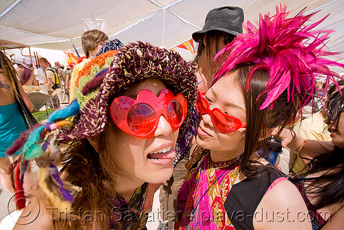 Japanese girls - heart sunglasses - burning man 2008