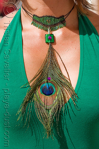 Peacock feather necklace - burning man 2008