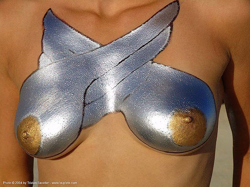 painted breasts - silver body painting - burning-man 2004