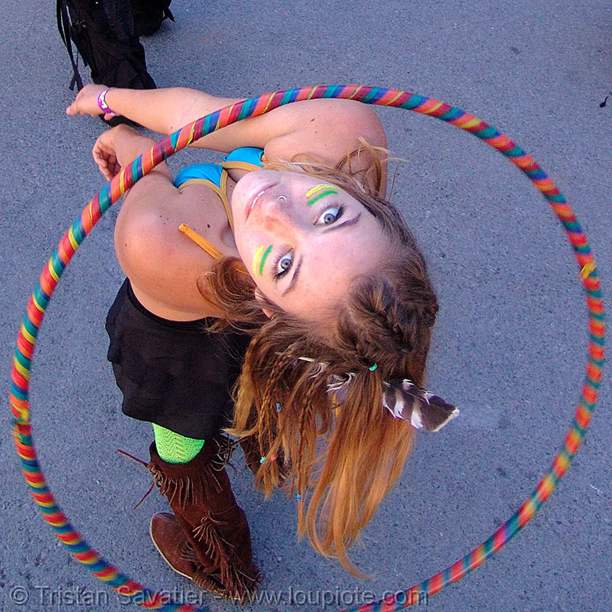 rachel with hula-hoop, burning man decompression, hula hoop, stock photo