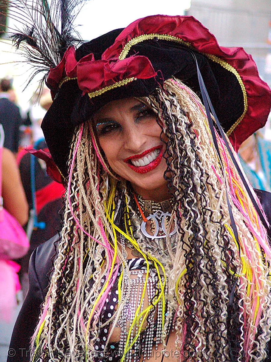 hair extensions - burning man decompression 2007 (san francisco), costume, hat, stock photo