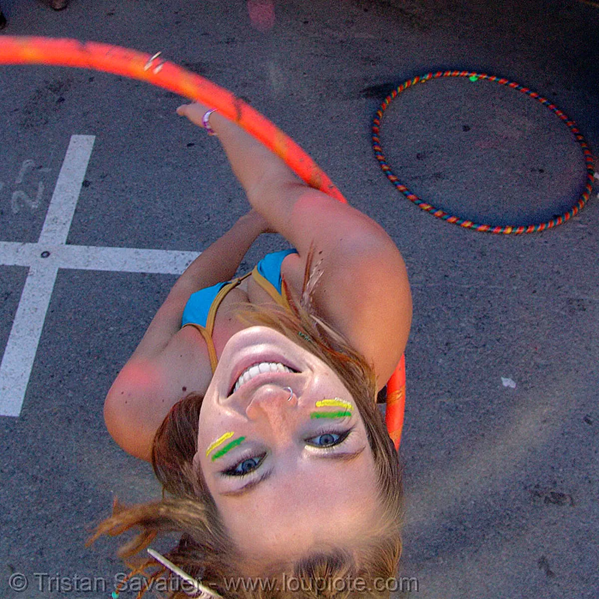 rachel with hula-hoop - burning man decompression 2007 (san francisco), hula hoop, stock photo