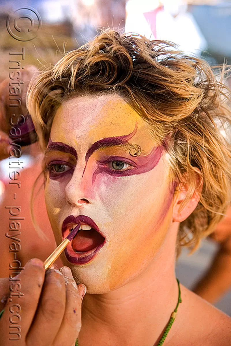 face paint - gabrielle - burning man 2008, body paint, body painting, burning man festival, center camp, makeup