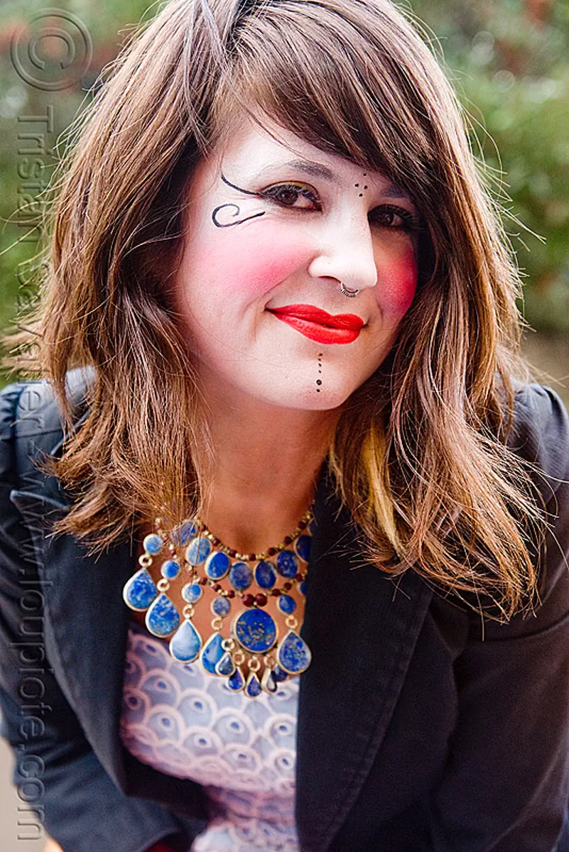 kelley - burning man decompression 2009 (san francisco), makeup, red lipstick, stock photo