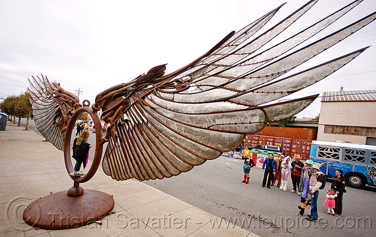 spread eagle - wings - burning man decompression 2009 (san francisco), sculpture, stock photo