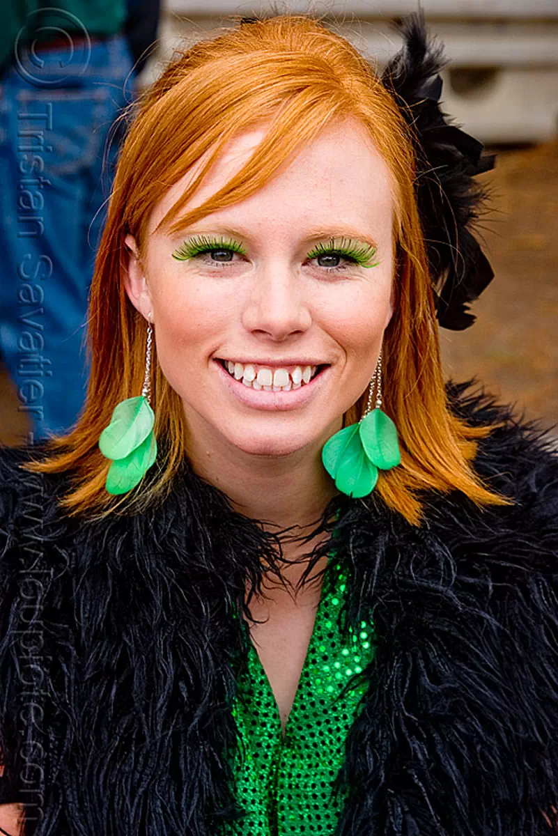 leigh - burning man decompression 2009 (san francisco), green, read hair, readhead, stock photo