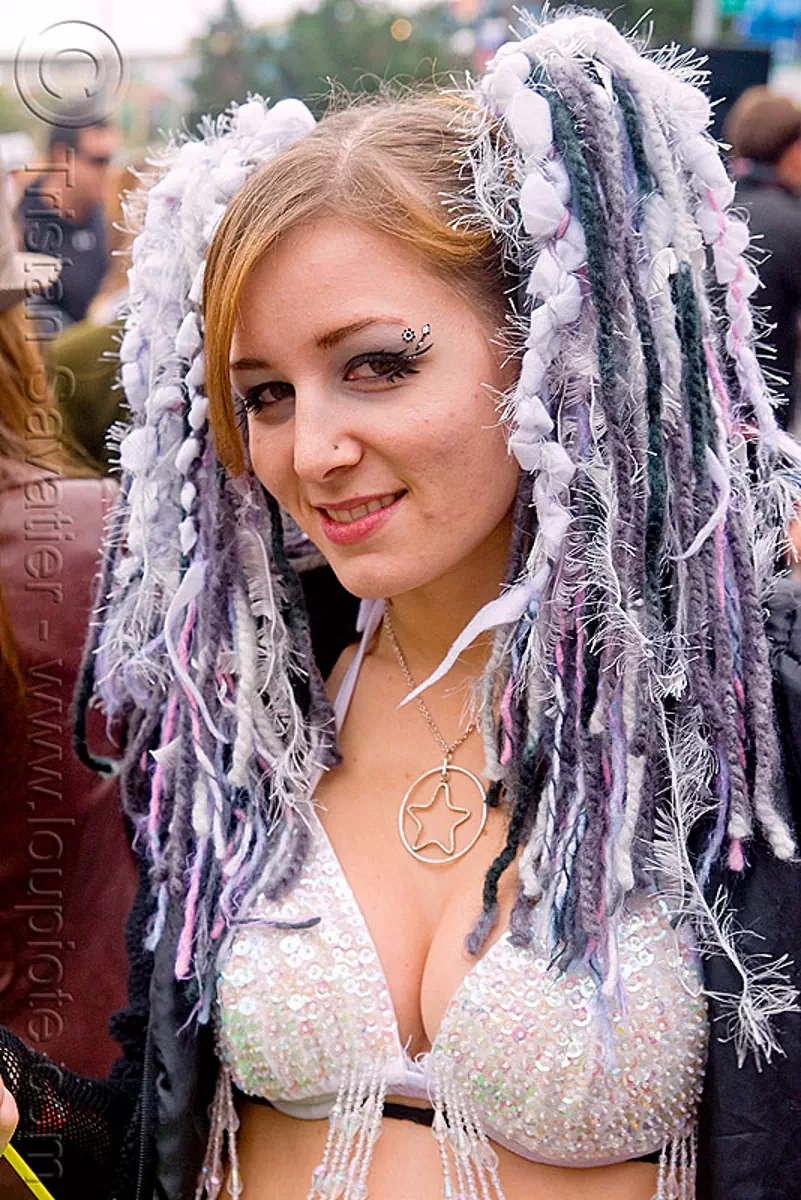 deana - burning man decompression 2009 (san francisco), bra, cleavage, dreadfalls, hair extensions, stock photo