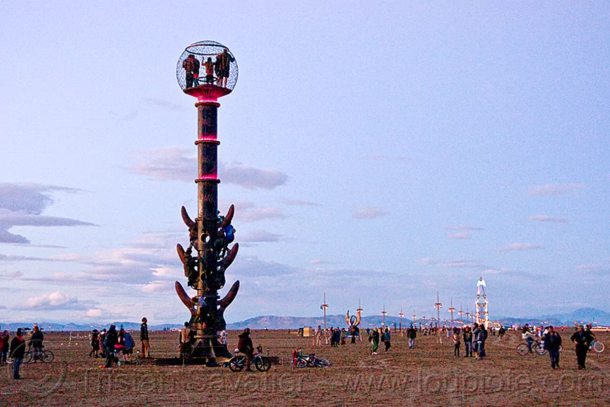 tower - burning man 2010, bryan tedrick, burning man festival, cage, dusk, sculpture, the man, the minaret