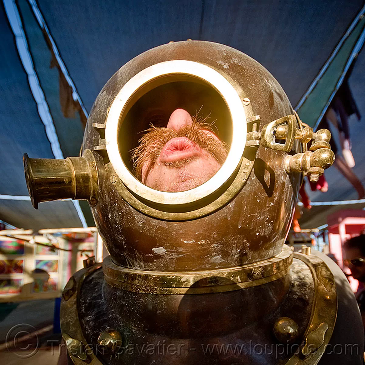 diving helmet, brass, burning man festival, copper, diver, head, metal, mouth, mustache, stock photo