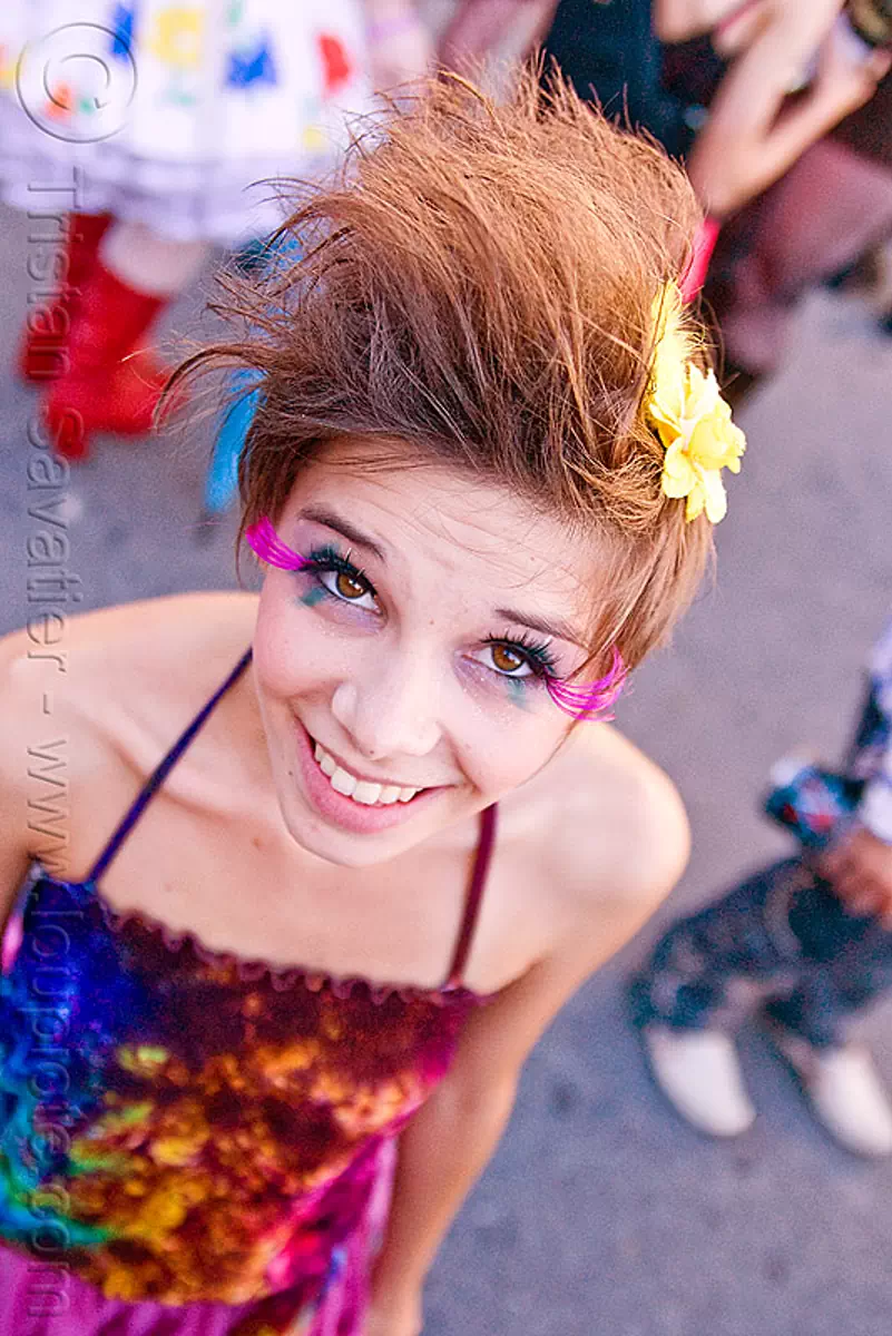 cute girl, ayla, burning man decompression, eyelashes extensions, stock photo