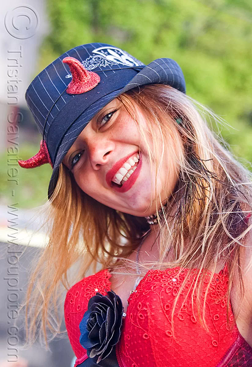 devil horns - hat, black rose, burning man decompression, frencesca, red, stock photo
