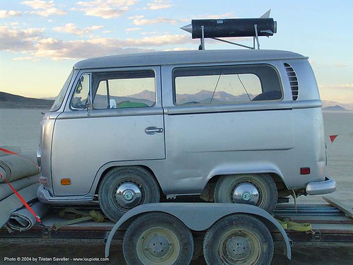 VW minibus shortened art burning man festival chopped minivan