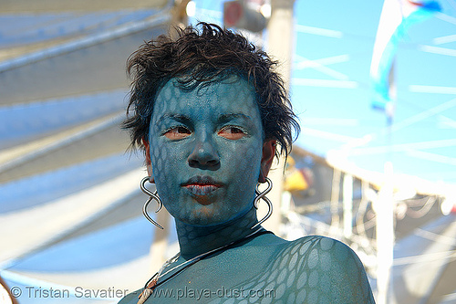 kirstin with body paint stencil airbrush portrait burningman 2006