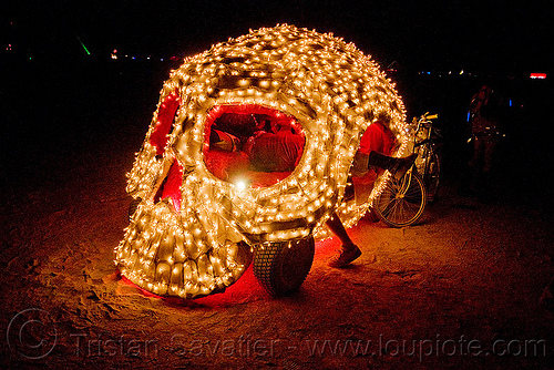 skull art car christmas lights burning man festival 2009