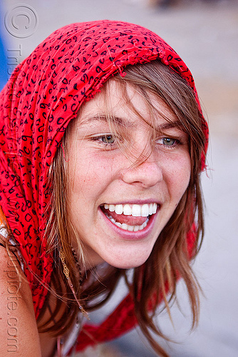 red head scarf Burning Man Decompression Desdemona red scarf