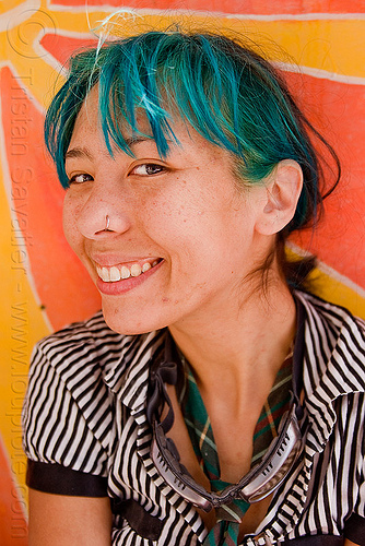 asian girl with green hair tz rogers asian woman burning man festival