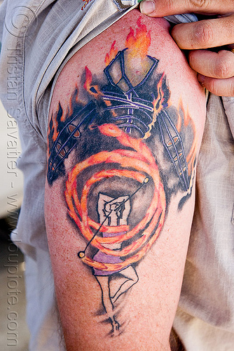 tattoo burning man Andy Pischalnikoff arm burning man festival