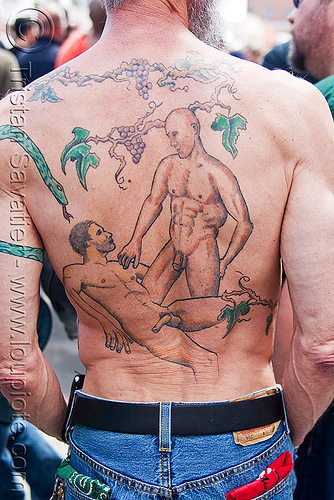 erotic back tattoo, back piece, men, nude, tattooed, tattoos