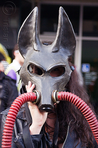 how weird 2012, hoses, latex mask, woman
