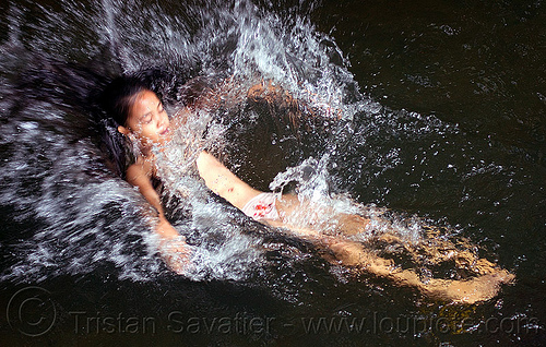 young girl splashing in river, bath, borneo, child, kid, little girl, malaysia, playing, river bathing, splash, splashing, swimming