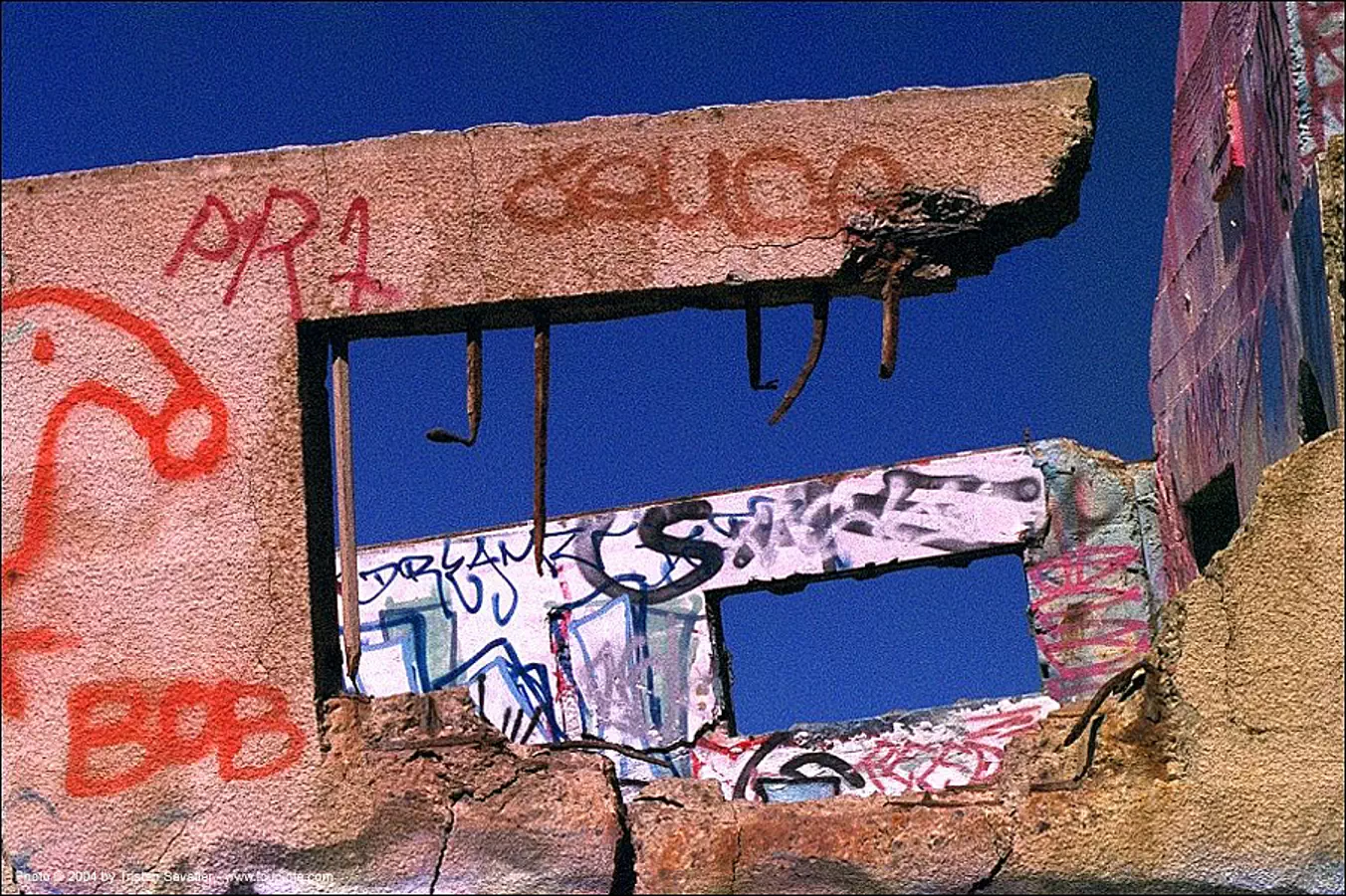 graffiti - windows, concrete, land's end, ruins, stock photo