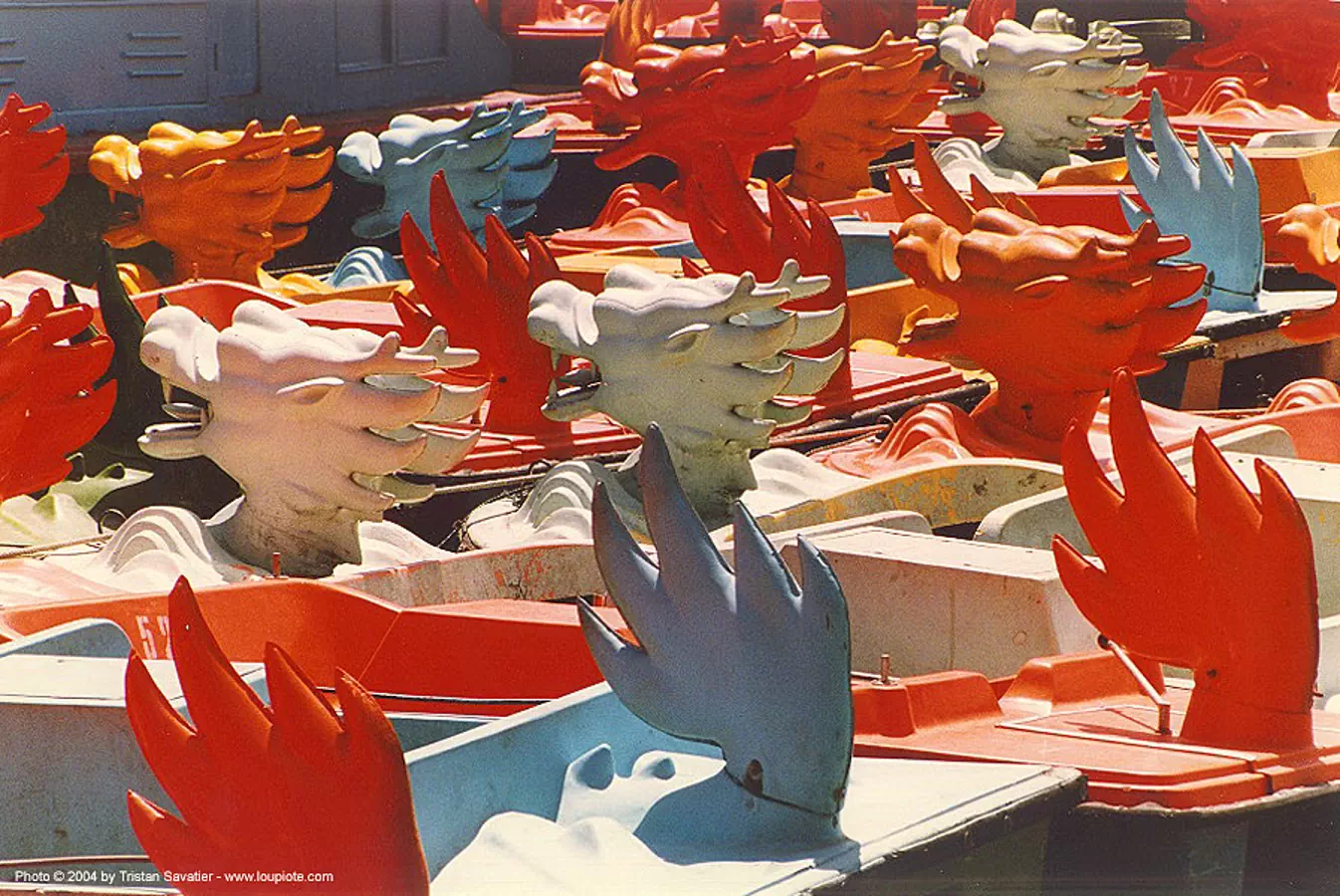 pedal boats decorated with dragons, china, dragon, mooring, stock photo
