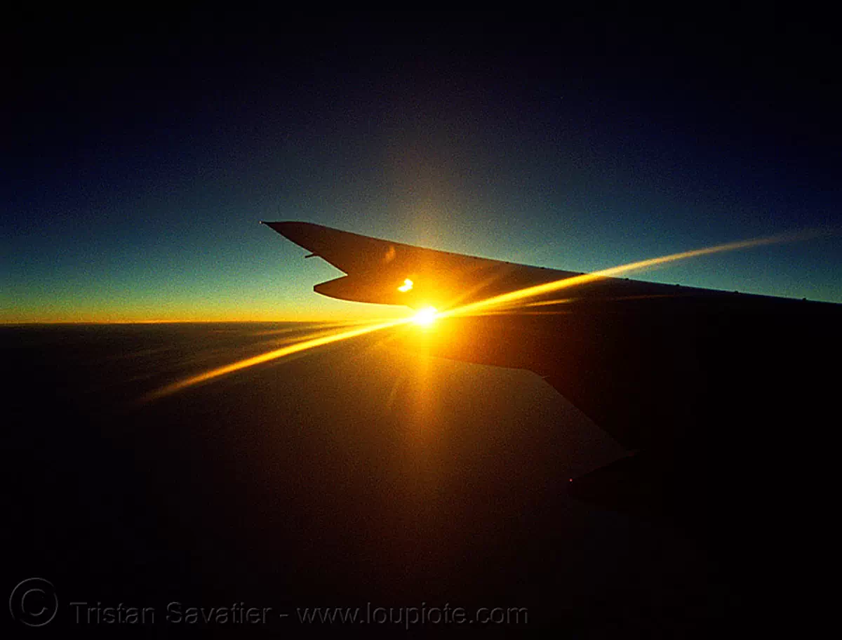 sometimes I just want to fly far away..., aircraft, backlight, horizon, lens flare, plane, sun, sunset, wing, stock photo