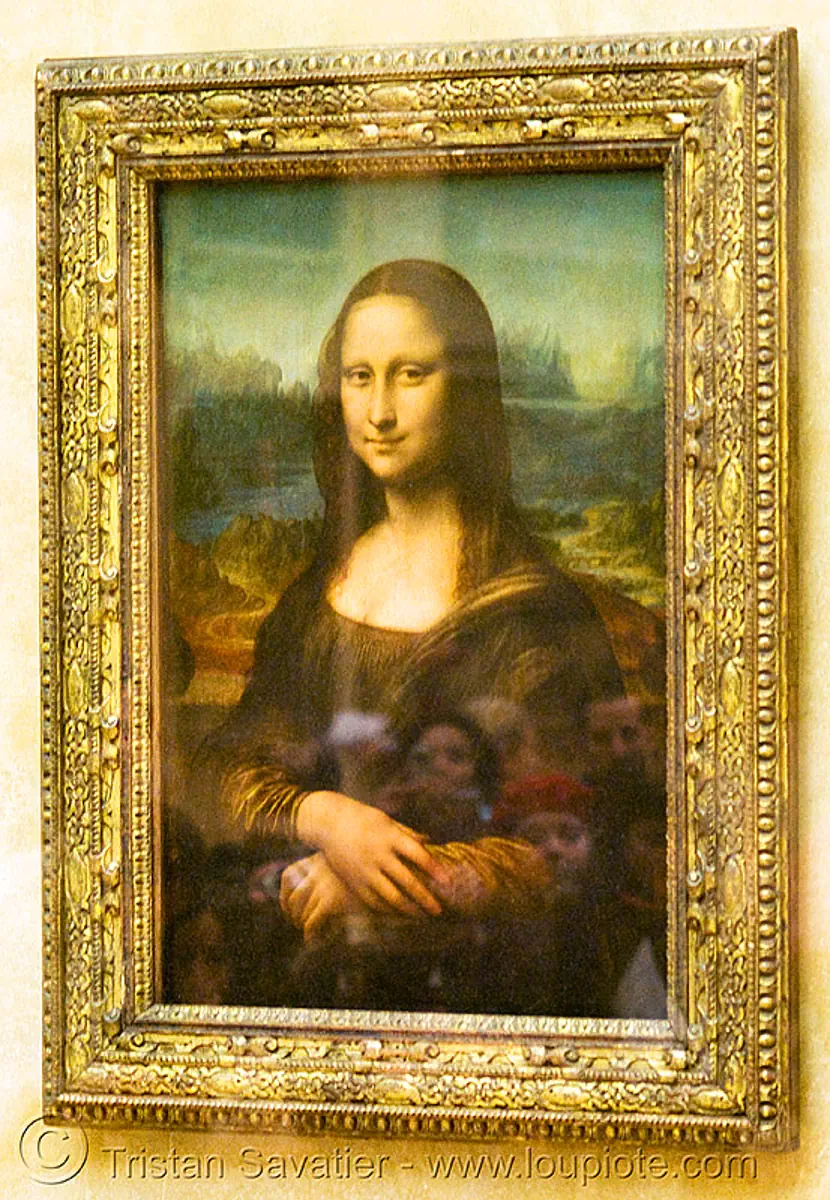 mona lisa (le louvre museum), gioconda, joconde, painting, paris, reflections, tourists, stock photo