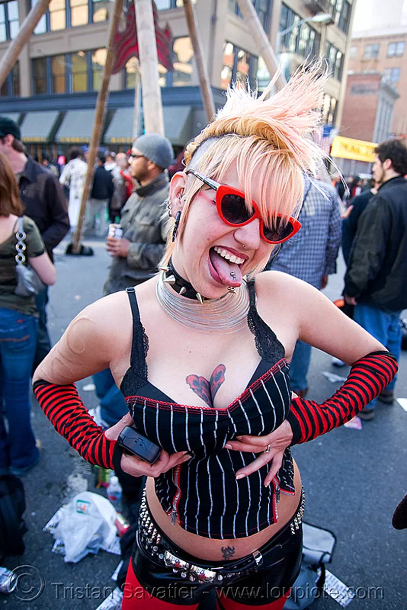 blond mohawk, blonde, how weird festival, melody, mohawk hair, piercing, red, stock photo