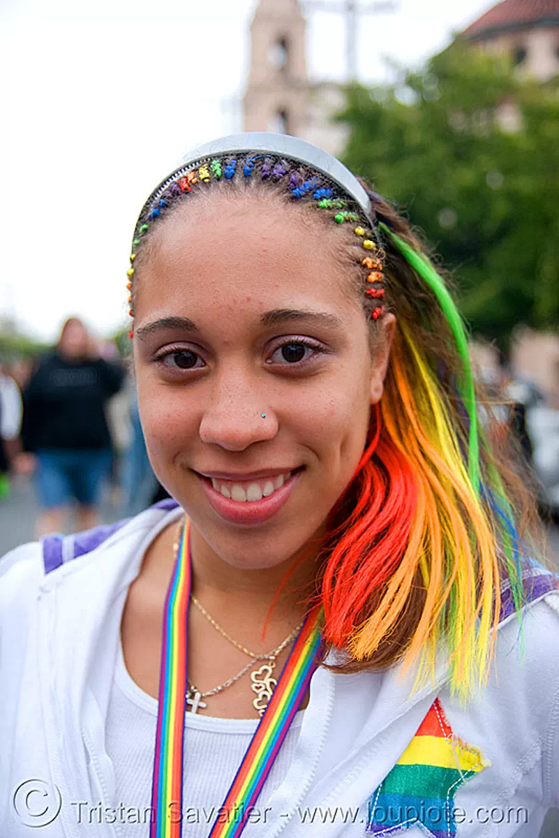 rainbow hair girl, gay pride festival, gay pride2008, rainbow colors, sf gay pride, stock photo