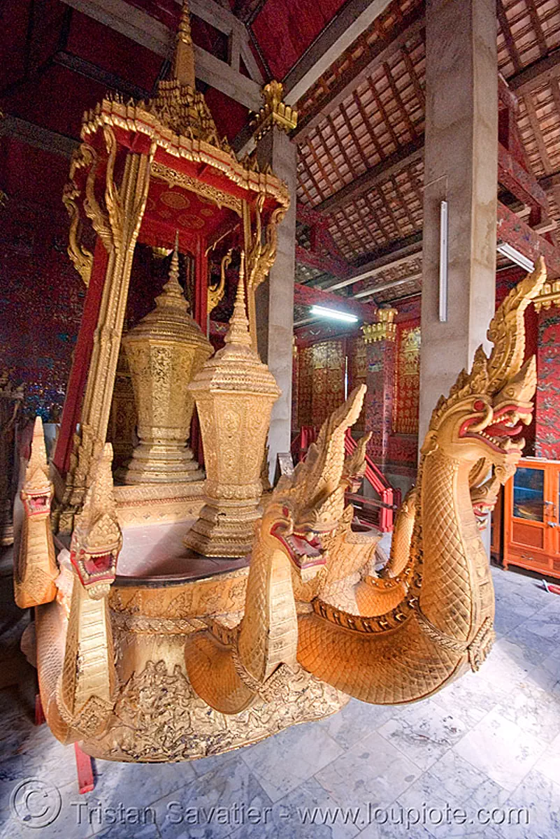 seven-headed snake (Nāga) float in temple - luang prabang (laos), buddhism, nāga dragon, nāga snake, seven-head, wooden, stock photo
