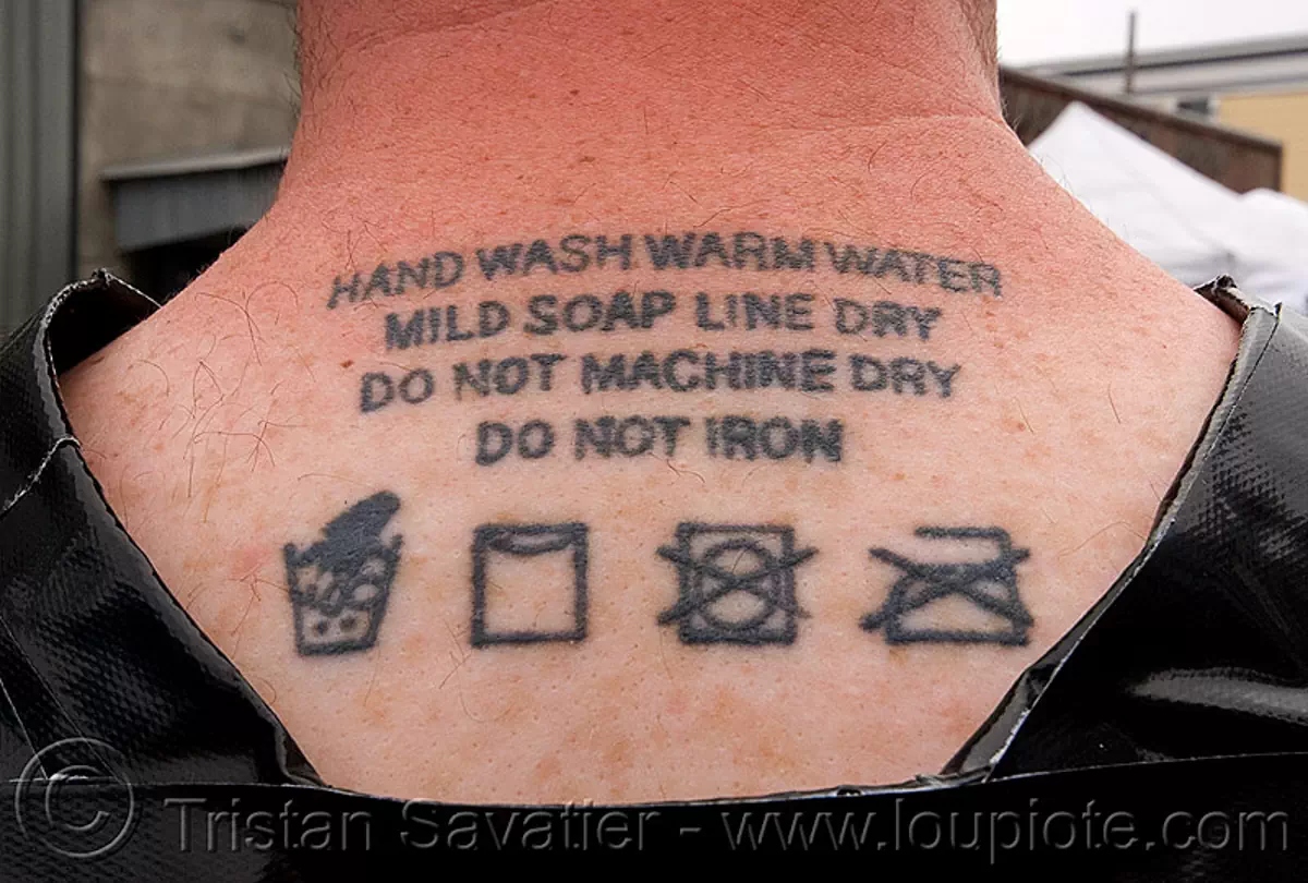 washable tattoo, laundry, neck tattoo, tattooed, washing instructions