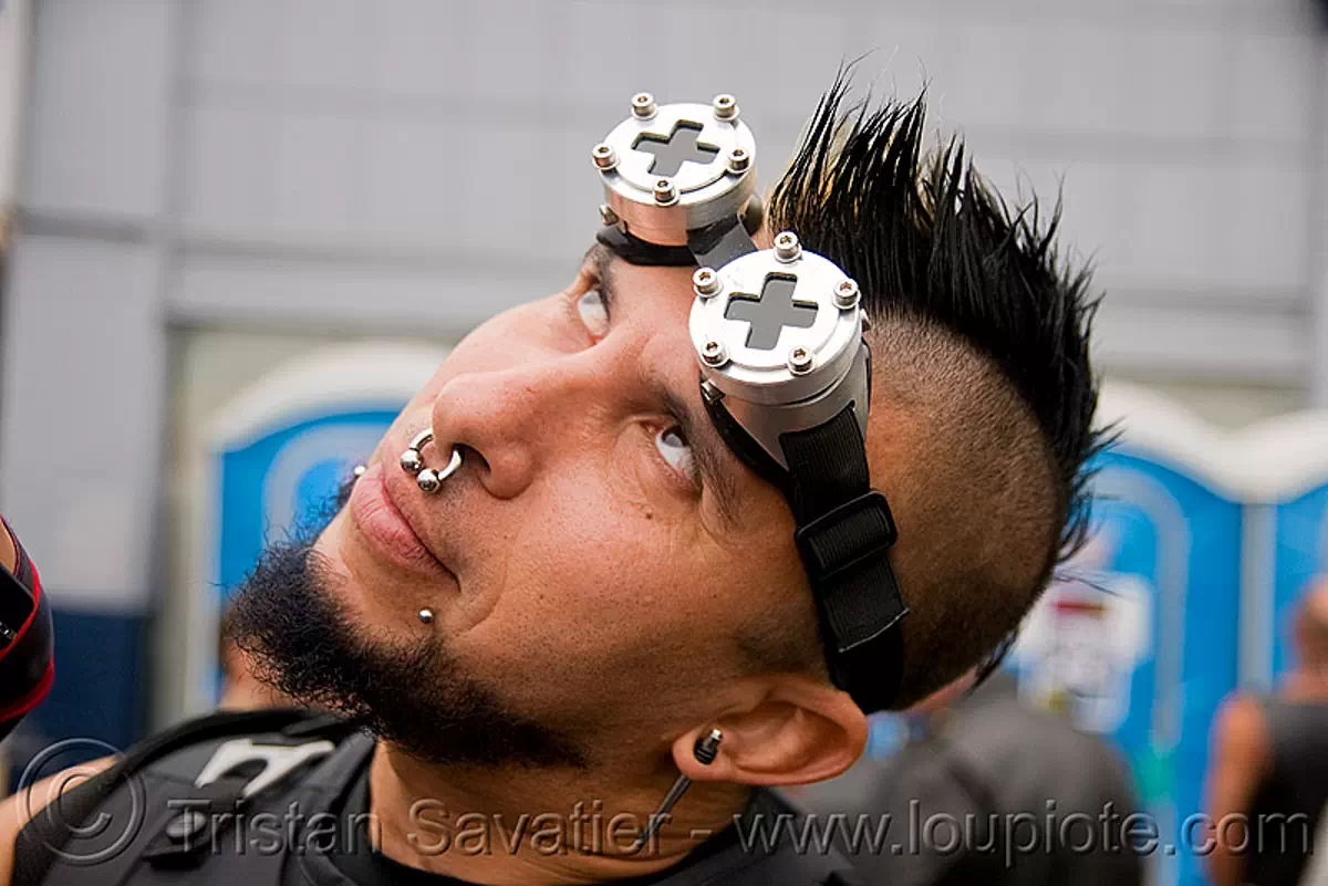 mohawk - dore alley fair (san francisco), man, metal, mohawk hair, sunglasses, stock photo