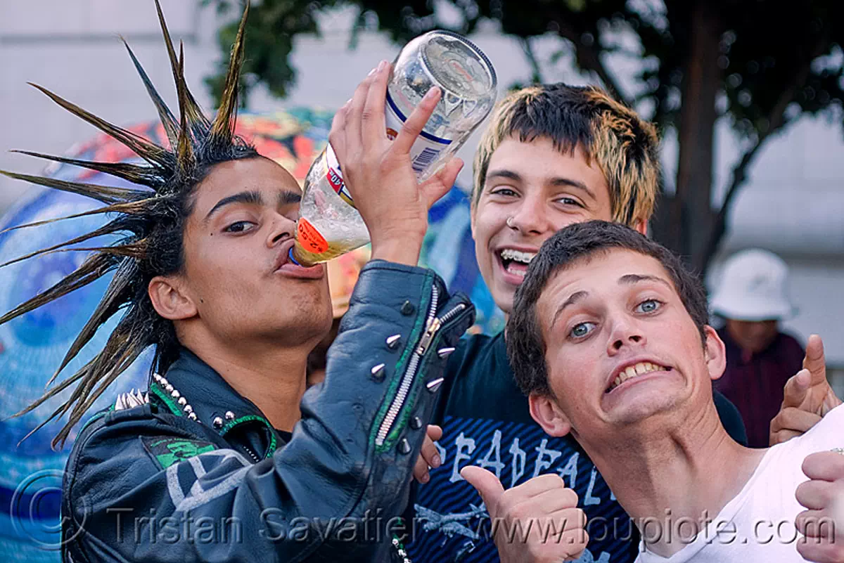 spiky hair - punk guy, drinking, festival, kids, love fest, lovevolution, men, punks, skunk, spikes, viktor, stock photo