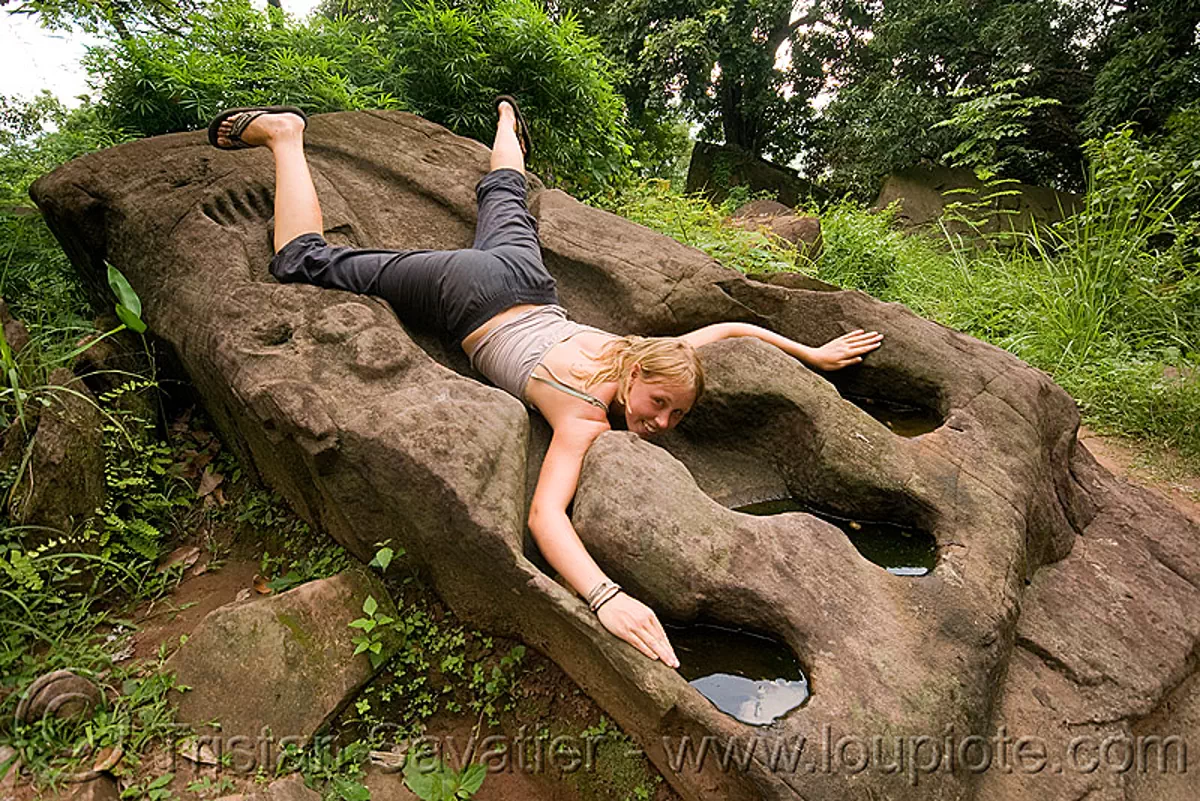 human sacrifice on crocodile stone - wat phu champasak (laos), khmer temple, negative carving, sacred stone, sacrificial, sacrilege, virgin, wat phou