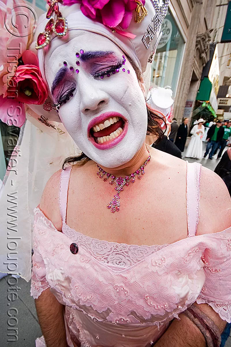 sister sarah femme fatale - sisters of perpetual indulgence - brides of march (san francisco), bindis, festival, flowers, headdress, makeup, man, nuns, wedding, white