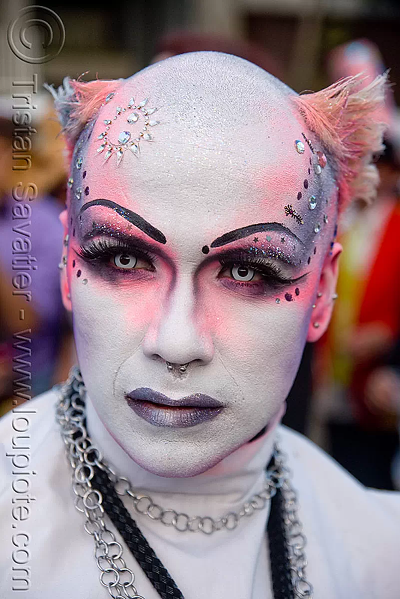 the sisters of perpetual indulgence - nun - easter sunday in san francisco, color contact lenses, contacts, drag, makeup, man, sister sal-e, special effects contact lenses, theatrical contact lenses, white contact lenses, stock photo