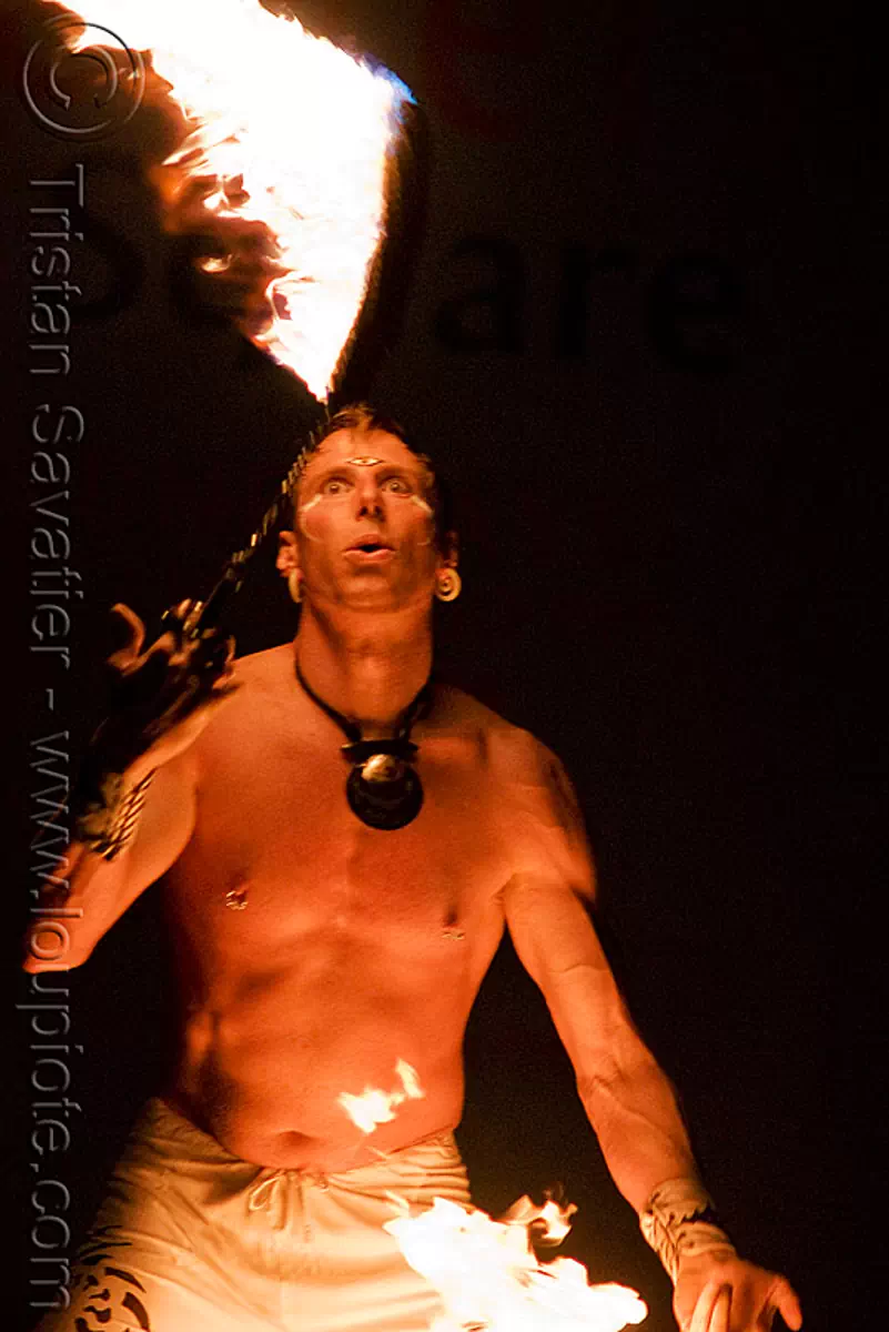 vatra spinning fire ropes - fire performer - temple of poi 2009 fire dancing expo - union square (san francisco), fire dancer, fire spinning, flame, man, night, stock photo