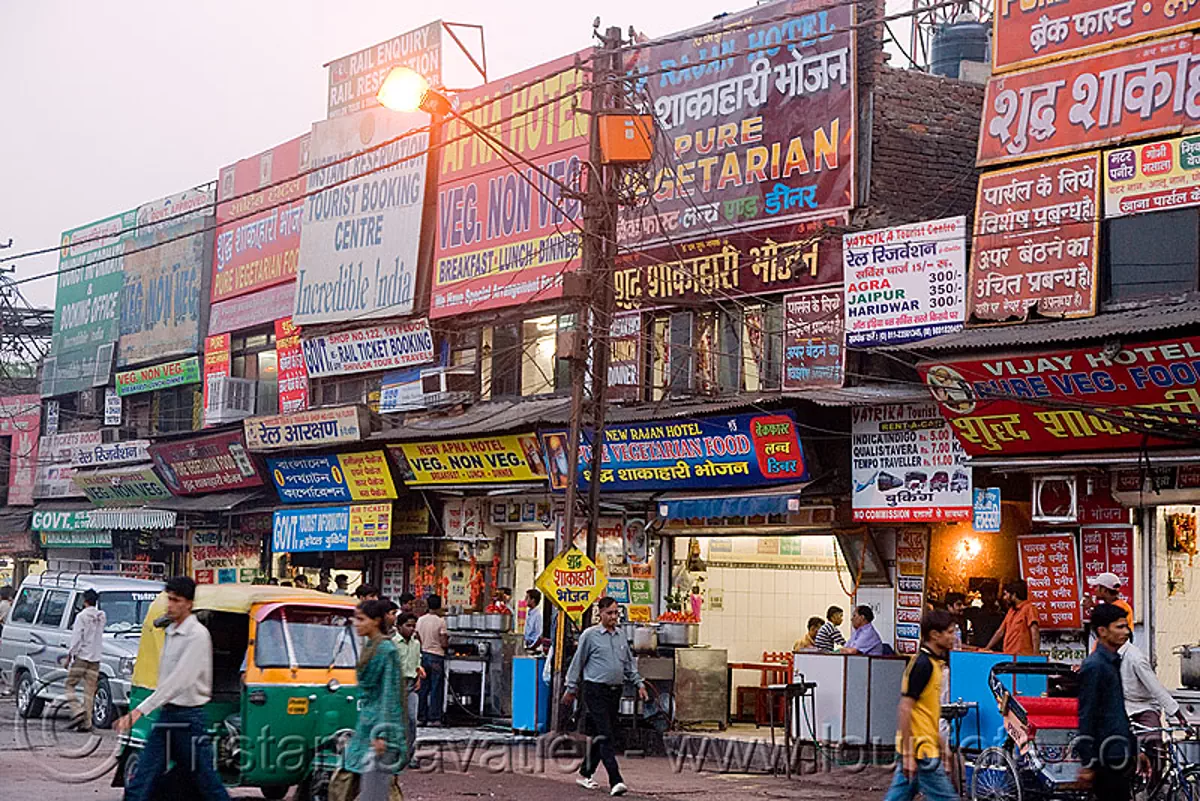 street with advertising signs - delhi (india), stock photo