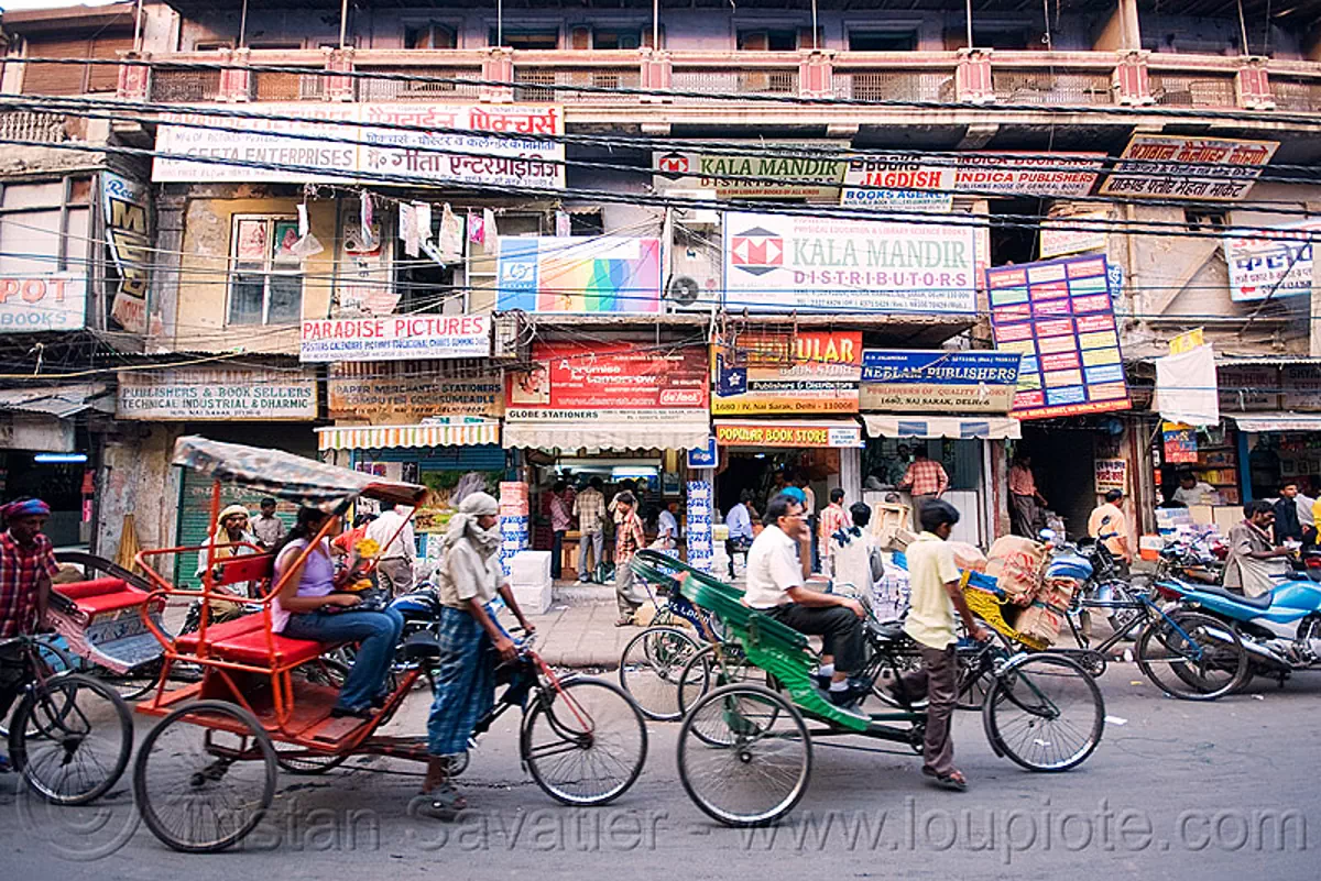 cycle rickshaws - delhi (india), cycle rickshaw, pedicabs, street, tricycles, wallahs, stock photo
