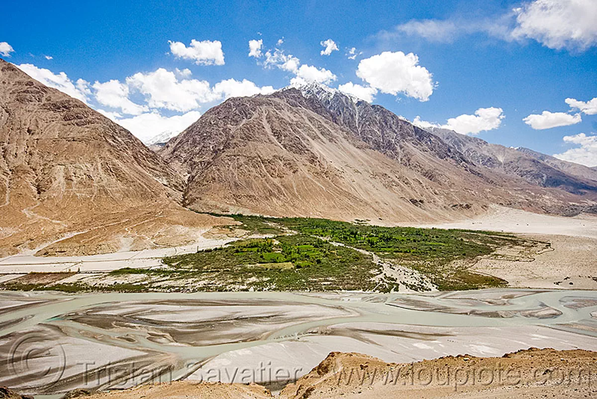 river - nubra valley - ladakh (india), mountains, river bed, stock photo