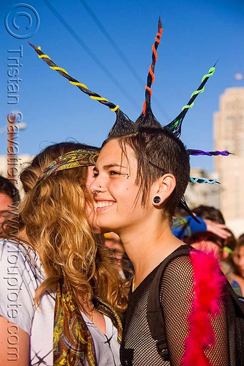 spiky mohawk, festival, love fest, lovevolution, mohawk hair, spikes, women, zoey, stock photo
