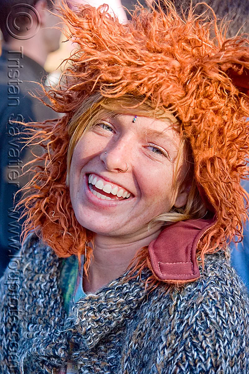gabrielle with fuzzy hat, bluegrass, festival, furry, golden gate park, hardly, strictly, stock photo