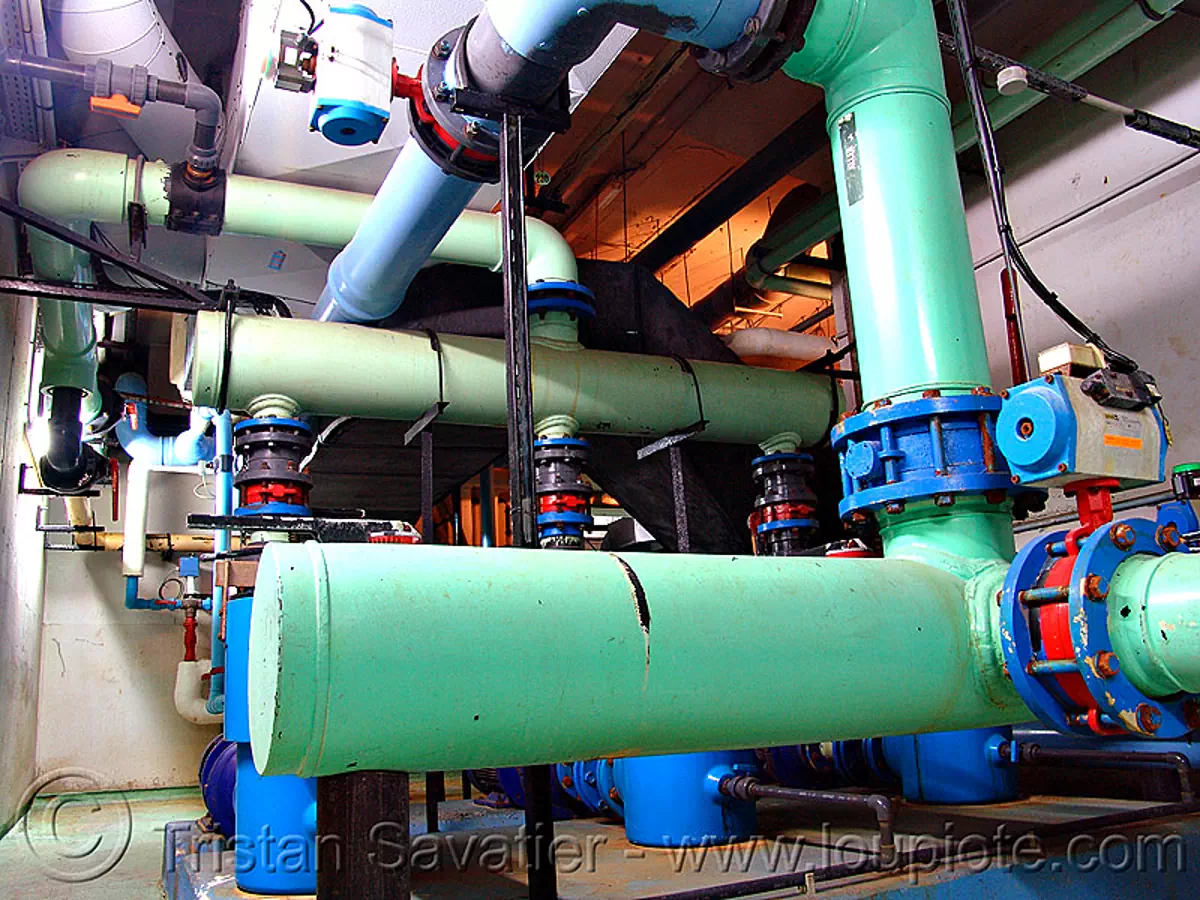 water treatment plant, factory, industrial, infrastructure, pipes, trespassing, urban exploration, water purification plant, stock photo