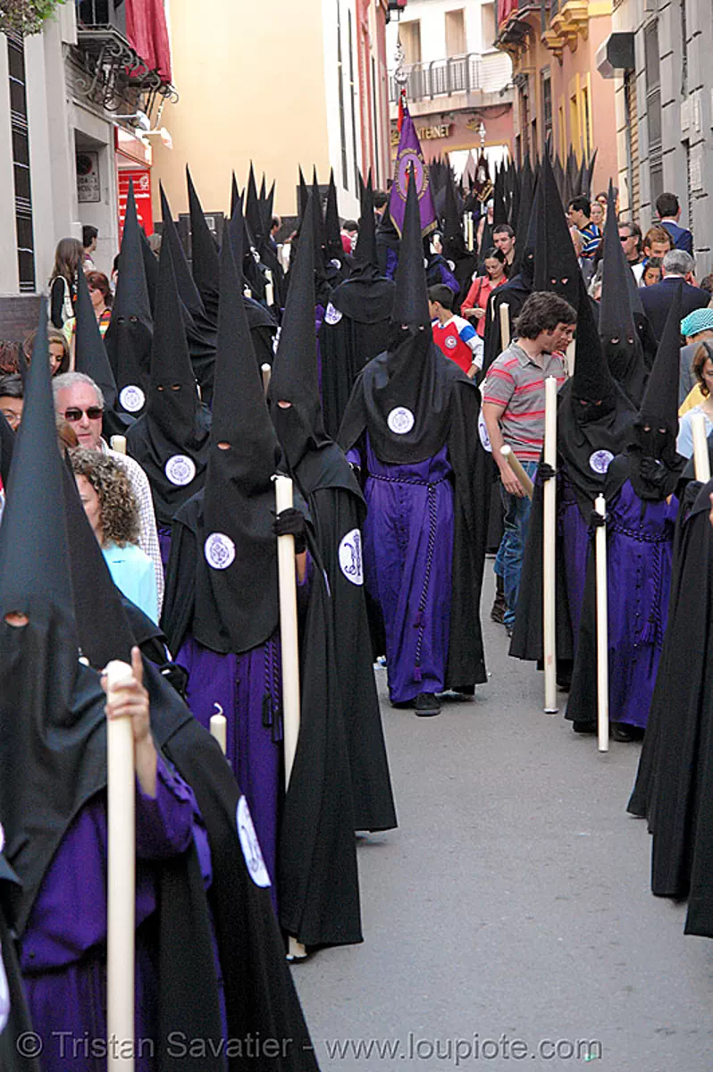 hermandad de san bernardo - semana santa en sevilla, andaluc&iacute;a, capirotes, cofrad&iacute;a, easter, espa&ntilde;a, nazarenos, parade, procesi&oacute;n, procession, religion, spain, stock photo