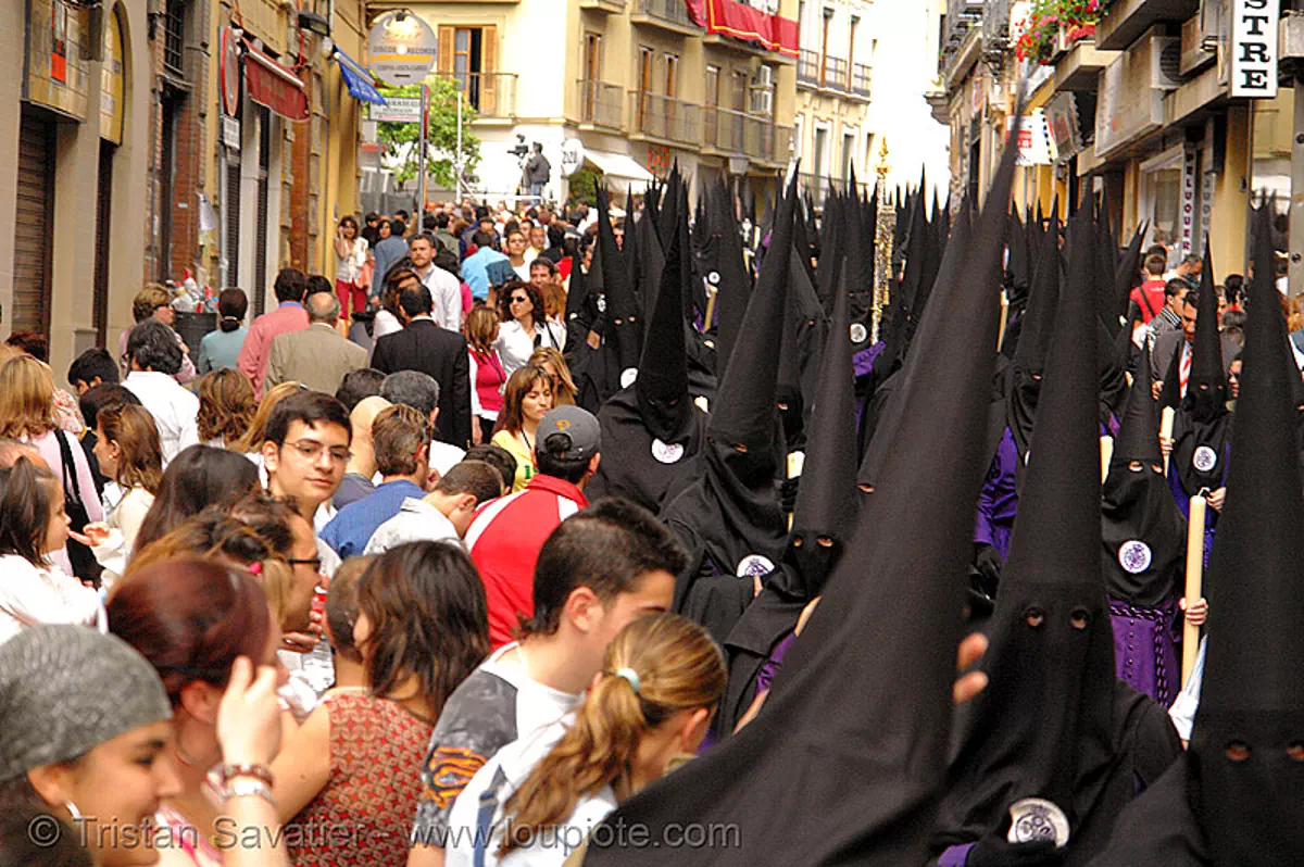 hermandad de san bernardo - semana santa en sevilla, andaluc&iacute;a, capirotes, cofrad&iacute;a, easter, espa&ntilde;a, nazarenos, parade, procesi&oacute;n, procession, religion, spain, stock photo