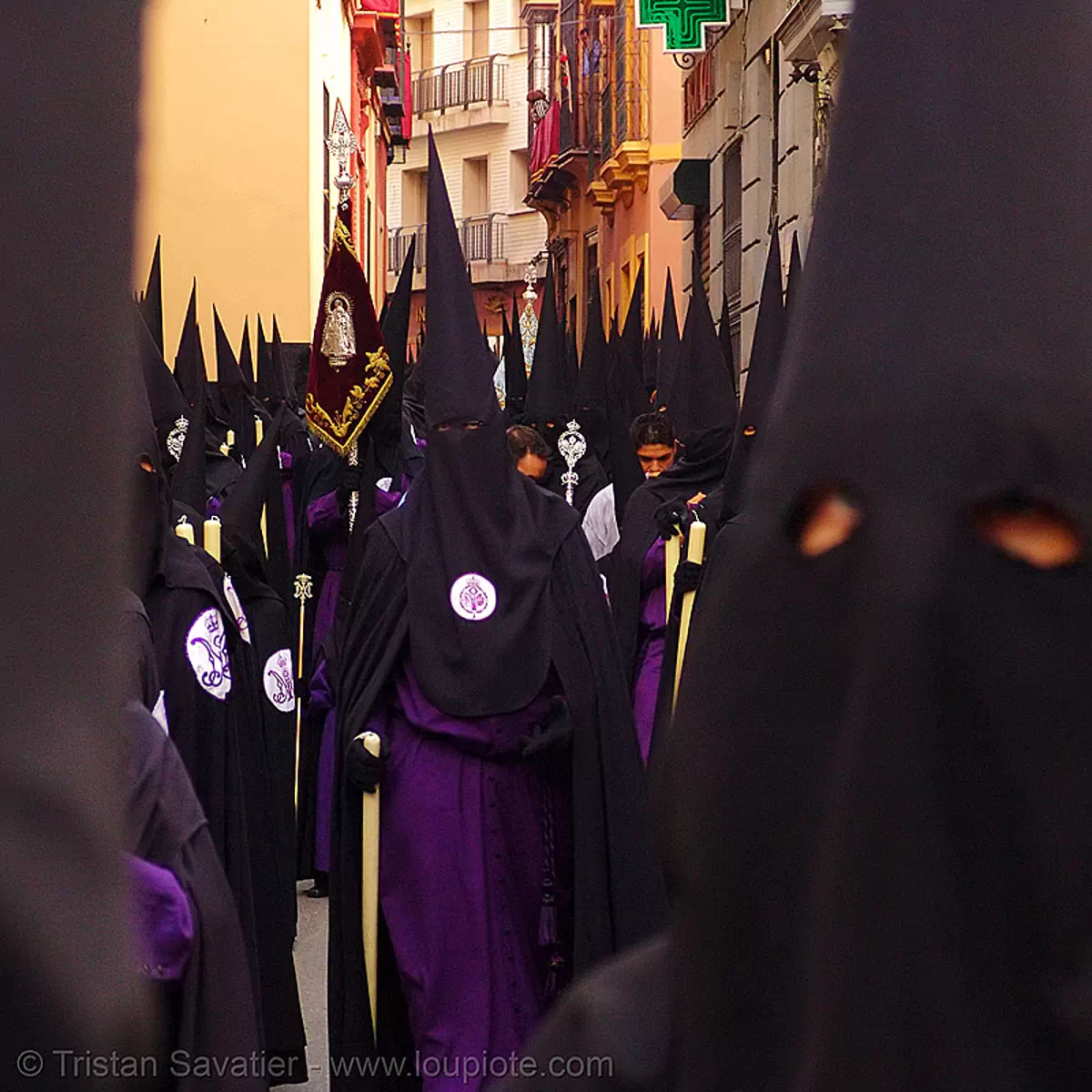 hermandad de san bernardo - semana santa en sevilla (spain), andaluc&iacute;a, capirotes, cofrad&iacute;a, easter, espa&ntilde;a, nazarenos, parade, procesi&oacute;n, procession, religion, stock photo