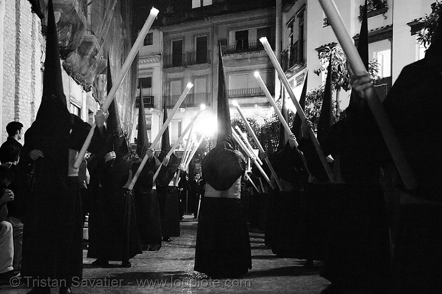 hermandad del silencio - semana santa en sevilla, andaluc&iacute;a, candles, capirotes, cofrad&iacute;a, easter, el silencio, espa&ntilde;a, nazarenos, night, parade, procesi&oacute;n, procession, religion, spain, stock photo
