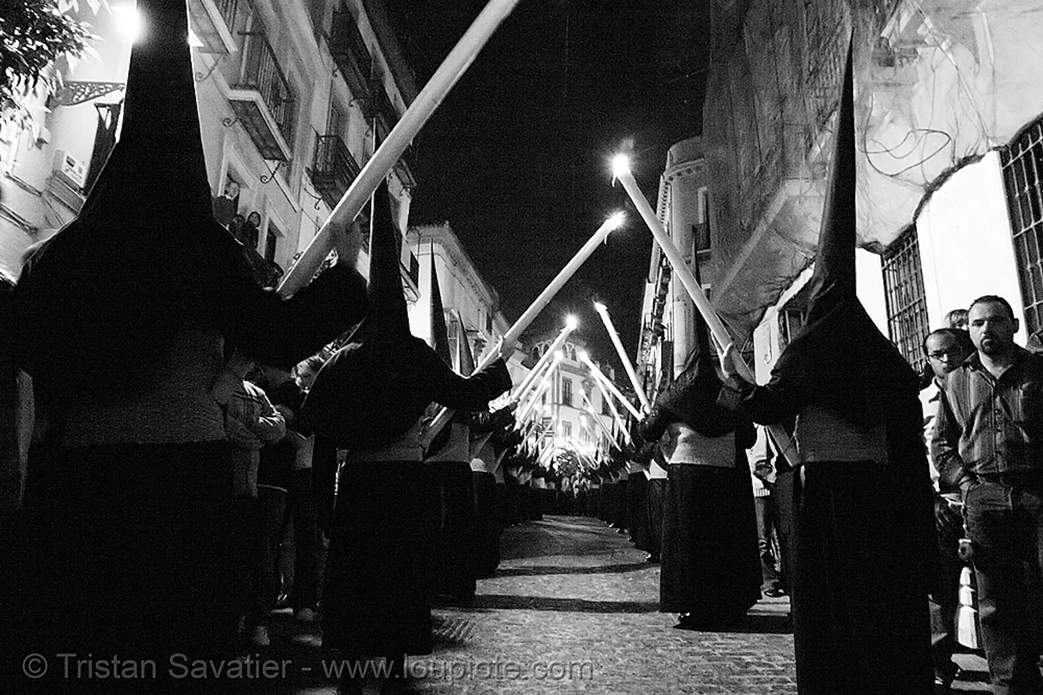 hermandad del silencio - semana santa en sevilla, andaluc&iacute;a, candles, capirotes, cofrad&iacute;a, easter, el silencio, espa&ntilde;a, nazarenos, night, parade, procesi&oacute;n, procession, religion, spain, stock photo