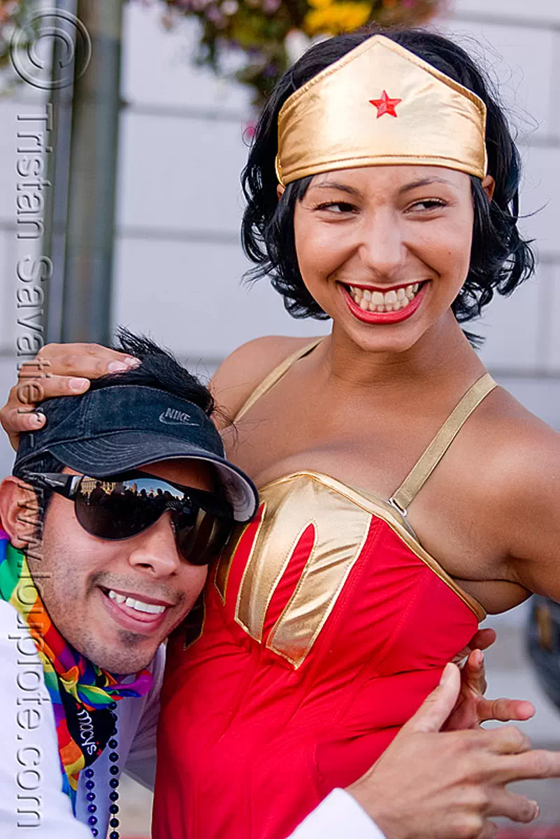 wonder woman costume, dorothy, gay pride festival, man, stock photo